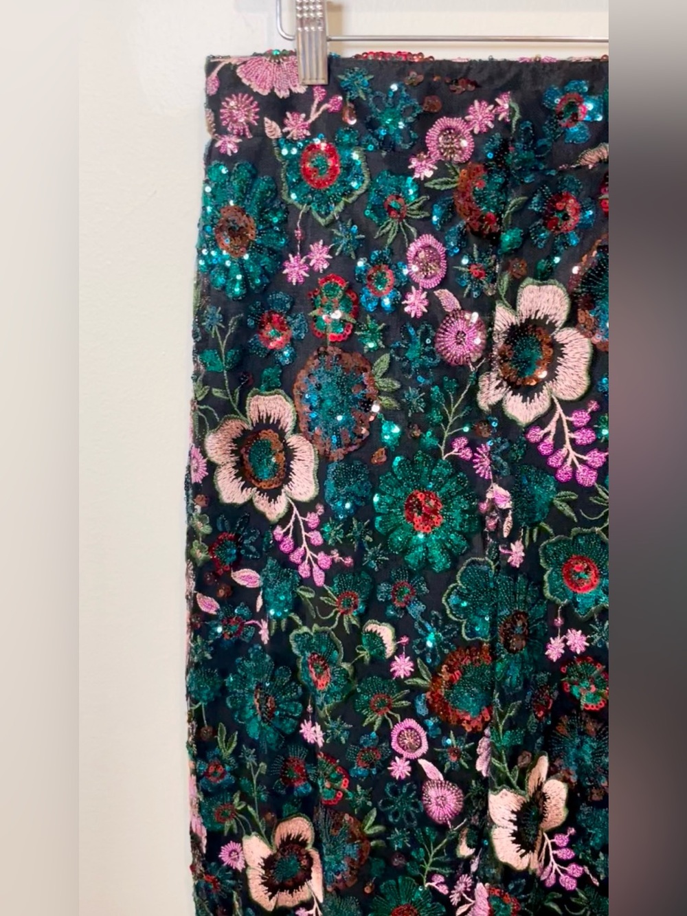 Ivy City Sequin Wide Leg Moody Floral Pants Embroidered Show Stopper - Picture 7 of 9